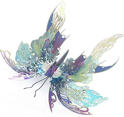 3D Metal Butterfly Puzzle for Adults, 50PCS Steampunk Mechanical Insect Model Kit, No Glue Snap-Fit Assembly, Iridescent Wing Design, Desktop Sculpture