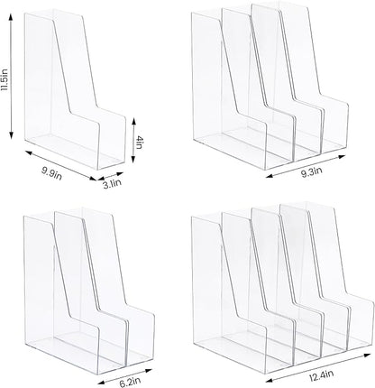 CiWiVOKi Vertical File Holder, Clear PET Desk Organizer and Storage Bins Holding for Magazines, Binders, Notebooks, Envelopes, Multi-purpose Plastic Document Organizer for Home Office, 4 pack