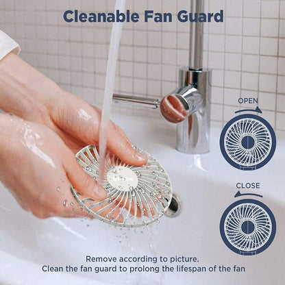 EasyAcc Personal Fans Portable Rechargeable, Washable Guard + Powerful + 180°Foldable + Professional ODM Fan + Durable, 4 Speeds Portable Cooling Fan for Travel Outdoor Office