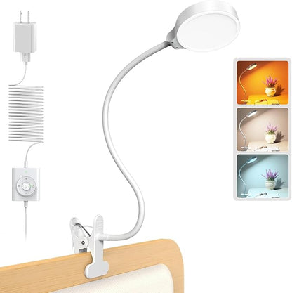 Glocusent 5W Clip on Light, 3 Colors & 5 Brightness Reading Light for Bed | Flexible Gooseneck Clip on Lamp, 30-Min Timer, Reading Lamp, Perfect Desk Lamp for Dorm,Bunk,Bed,Headboard,Table,Work,Craft