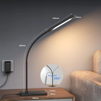LED Desk Lamp, Touch Adjustable Table Lamp with USB Charging Port 5 Modes and 6 Brightness Levels Eye Protection Reading Light 48 LED Memory Function Desk Lights for Home Office Black