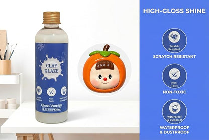 Air Dry Clay Glaze, 120ml High Gloss Polymer Clay Varnish, Prevent Clay Cracking, Scratch Resistant, Waterproof, for Pottery, Crafts, Clay Sealant with Brush & Measuring Cup (4fl oz)