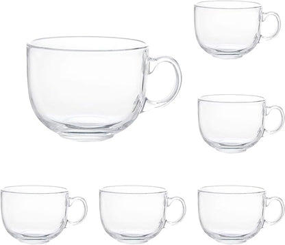 Maredash 16oz Glass Jumbo Mugs With Handle 6pcs | For Coffee, Tea, Soup,Clear Drinking Cup