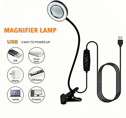 Desk Magnifying Glass with Light 10X, Clip on Desk Lamp,Craft Lamp Adjustable Lighted Magnifying Glass with Stand Portable Eye LED Lamp 3 Colors Dimmable for Reading Crafts Workbench(Sliver 2.0)