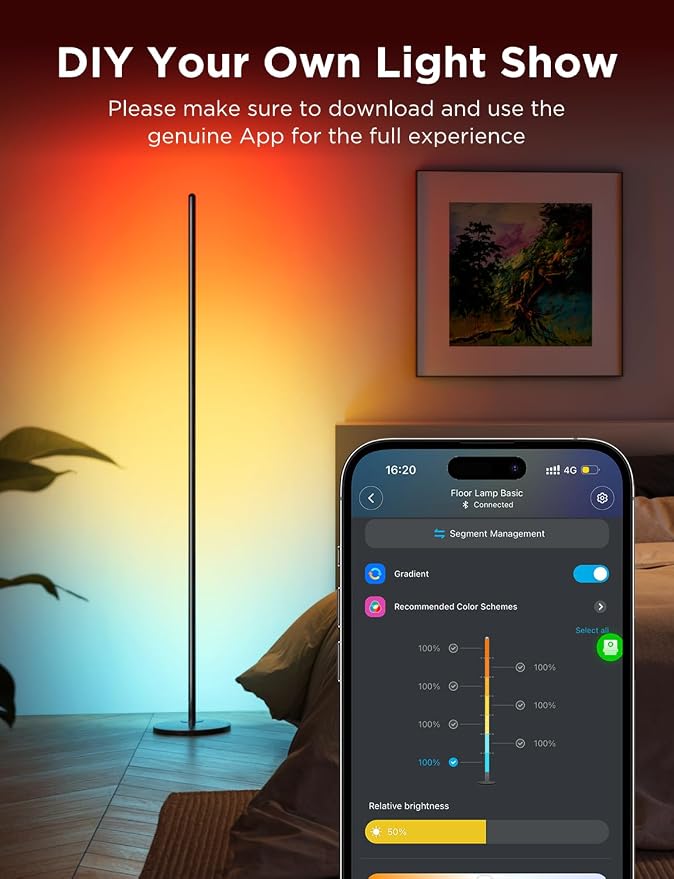 Govee RGBIC Floor Lamp Basic, 1000lm LED Corner Lamp | Works with Alexa, Smart Modern Floor Lamp with Music Sync and Color Changing Standing Lamp for Bedroom Living Room Blue