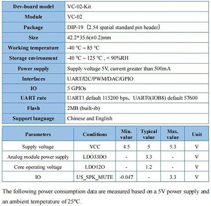 1Pcs VC-02-Kit Voice Control Module Intelligent Offline Speech Module for Smart Home Devices & Lighting Voice Recognition Development Board