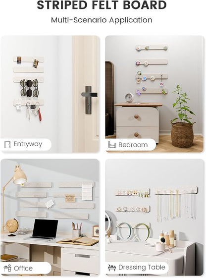 Fluxynara 13" x 2" Felt Wall Panels, Oatmeal | 8-Pack Includes 50 Push Pins and Adhesive Tabs for Photos, Notes and Decor in Bedroom Doors, Home Office or Studios