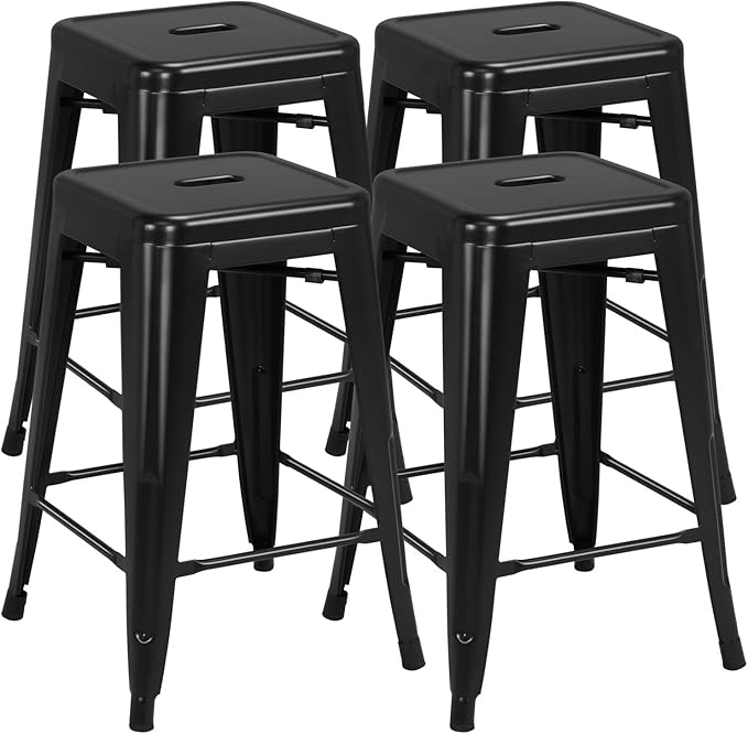 Yaheetech 24 Inch Metal Barstools Set of 4, Counter Height Backless Stools, Industrial Stackable Bar Chairs with Footrest for Kitchen/Dining Room/Bistro/Patio, Black
