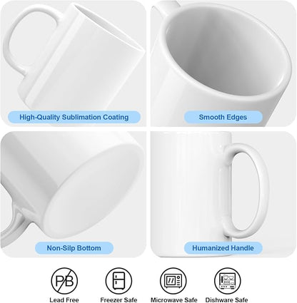 Dmsky Sublimation Mugs White Ceramic Photo Cups Blank Bulk Coffee for Crafts Tazas para Sublimar 11 oz Cups with Box, Heat Tape, Sublimation Paper Ideal for Printing Mug Set of 24