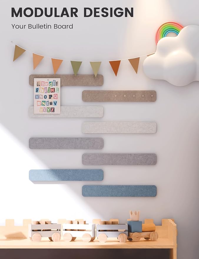 Fluxynara 13" x 2" Felt Wall Panels, Coastal | 8-Pack Includes 50 Push Pins and Adhesive Tabs for Photos, Notes and Decor in Bedroom Doors, Home Office or Studios