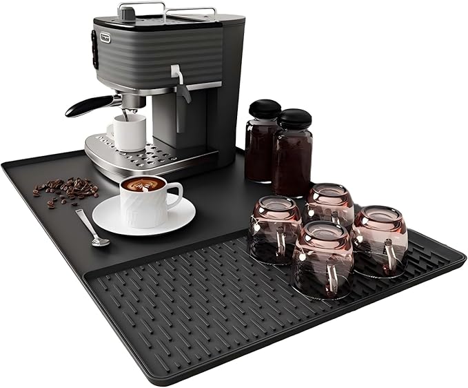 Coffee Mat, Dish Drying Mat 2 in1 Coffee Maker Mat for Kitchen Counter, 16"x24" Silicone Bar Pad, Anti-Slip, Heat Resistant Drip Pad for Espresso Machines, Dinner Plates, Ice Cream Machines