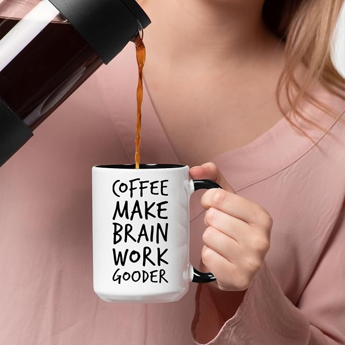 Veracco Coffee Make Brain Work Gooder Mug Funny Coffee Lover Gift Humorous Idea Family Friends Birthday Presents Sarcastic Office Tea Cup Caffeine Addict Brain Booster Gooder Vibes