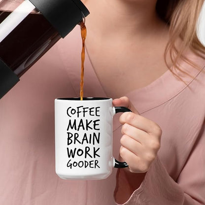 Veracco Coffee Make Brain Work Gooder Mug Funny Coffee Lover Gift Humorous Idea Family Friends Birthday Presents Sarcastic Office Tea Cup Caffeine Addict Brain Booster Gooder Vibes