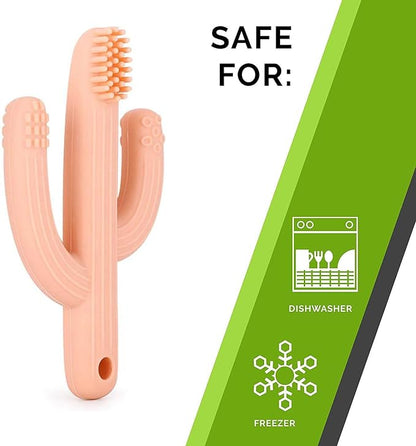 Cactus Teether, Baby Teething Toys for Babies, Self-Soothing Pain Relief Soft Baby Toothbrush for Babies, Toddlers, Infants, Boy and Girl, Natural Organic BPA Free(Peachy)