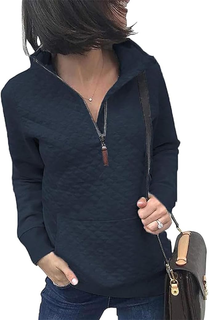 BTFBM Women Fashion Quilted Pattern Lightweight Zipper Long Sleeve Plain Casual Ladies Sweatshirts Pullovers Shirts Tops