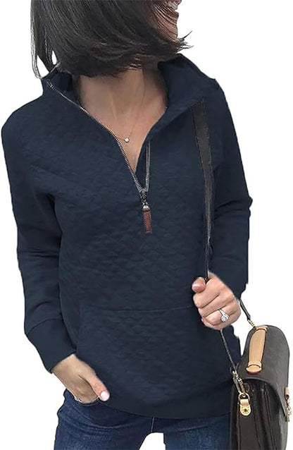 BTFBM Women Fashion Quilted Pattern Lightweight Zipper Long Sleeve Plain Casual Ladies Sweatshirts Pullovers Shirts Tops