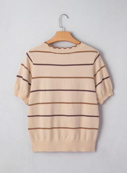 Dokotoo Womens Summer Short Sleeve Knit Tops 2026 Spring Trendy Casual V Neck Striped Sweater Blouses