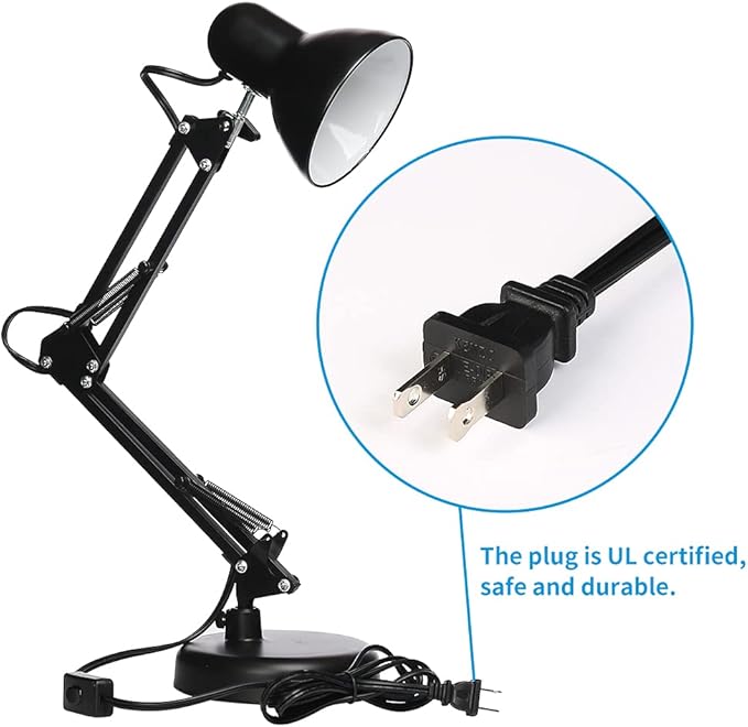 Led Desk Lamp with Clamp - Swing Arm Desk Lamp with 1 LED Cold Light Bulbs 6500K - Folding Table Lamp，Used for Office, Work, Study, Dormitory Reading and Eye Protection Desk Lamp (Black-01)