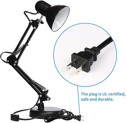 Led Desk Lamp with Clamp - Swing Arm Desk Lamp with 1 LED Cold Light Bulbs 6500K - Folding Table Lamp，Used for Office, Work, Study, Dormitory Reading and Eye Protection Desk Lamp (Black-01)