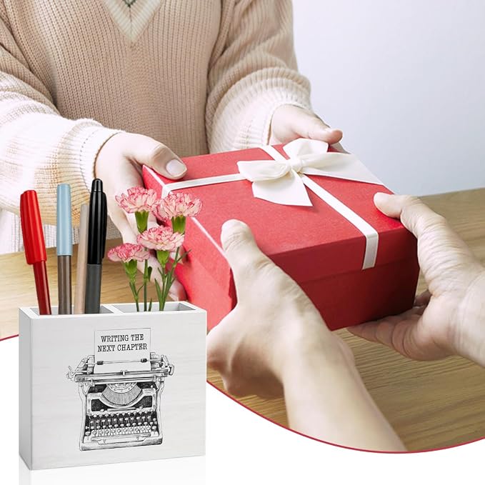 Writer Gifts for Authors Women Men Writer Office Decor Writing the Next Chapter Wooden Pencil Holder desk decor for Office Home Holder2827