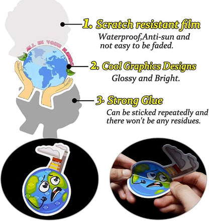 QTL Earth Day Stickers for Kids, Environmental Party Supplies, Waterproof Vinyl Stickers, Earth Day Decorations and Gifts, 50PCS