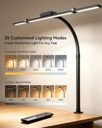 LED Desk Lamp Clamp 24W Adjustable Neck Touch Remote Control | 24W Ultra Bright LED Lighting, Flexible Adjustable Clamp Design, Flexible Adjustable Clamp Design