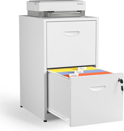 2 Drawer File Cabinet with Lock,White Metal Filing Cabinets,Vertical Locking File Cabinet Fit Hanging Files, Letter,File Box and A4 Documents(White)