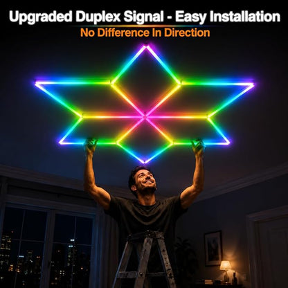 RGB Hexagon Garage Lights, Snowflake Hexagon Led Lights with Music Sync Mode, App & Remote Control RGB Ceiling Lights for Party, Gym, Studio, Gaming Room