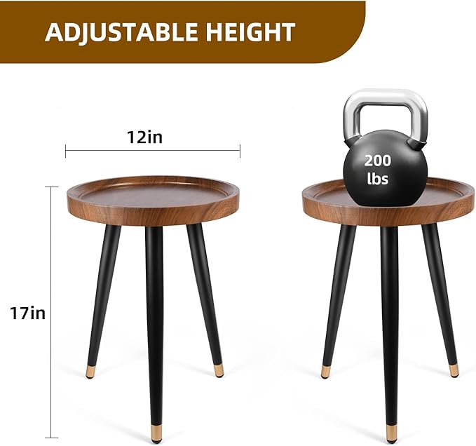 Plant Stand Indoor,Mid Century Walnut Wood Plant Table, Heavy Duty Metal Tall Flower Pot Stand,Modern Round Small Side End Table with Raised Design(12"x17")