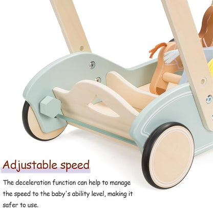 Giant bean Wooden Baby Push Walker for Boys Girls Ages 1-3, Galloping Ponies Push and Pull Activity Walker Adjustable Speed, Baby Push Walker Christmas Gift for Toddler Kids Motor Skills & Creativity