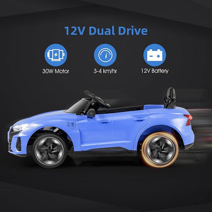 INFANS 12V Kids Ride On Car, Licensed Audi RS e-tron GT Electric Vehicle with Remote Control, Toddlers Battery Powered Toy with 4 Wheels Suspension, LED Headlight, Music, MP3, USB, TF Port (Blue)