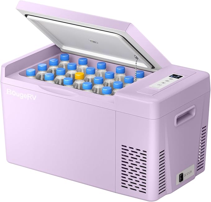 BougeRV Purple 23Quart Portable Refrigerator, 12 Volt Fridge 22L, Portable Freezer Compressor Cooler 12/24V DC 110~240 Volt AC for Truck Van RV Camper -8℉~50℉