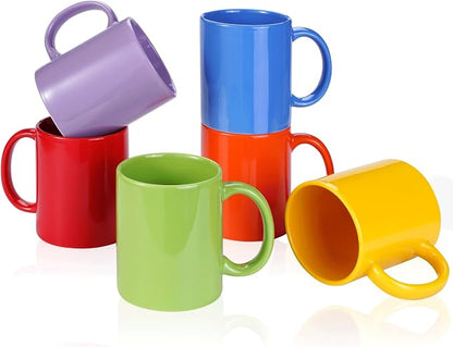 Multi-Coloured Ceramic Mugs Set of 6-11.2 oz / 330ml-Coffee Mugs-Cappuccino-Tea Cups- Hot Chocolate Cups (Warm color, Large)