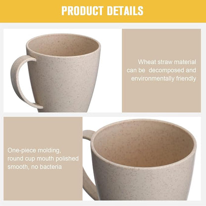 Zopeal 16 Pack Wheat Straw Plastic Coffee Cups Mugs 10 Oz Reusable Plastic Cup Mug with Handle Lightweight Microwavable Dishwasher Safe Unbreakable for Tea Milk Water Juice Coffee (Nordic Beige)