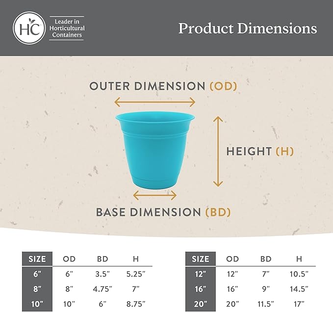The HC Companies 10 Inch Eclipse Round Planter Pots with Drainage Holes & Attached Saucer, Lightweight UV-Resistant Plastic Indoor & Outdoor Planters, 2-Pack Flower Pots, Garden Home Decor, Slate Blue