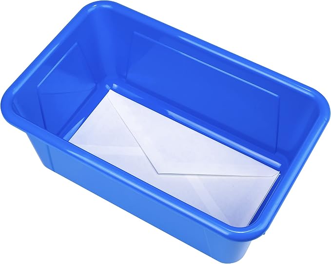 Storex Small Cubby Bins – Plastic Storage Containers for Classroom with Non-Snap Lid, 12.2 x 7.8 x 5.1 inches, Assorted Colors, 5-Pack (62406A05C)