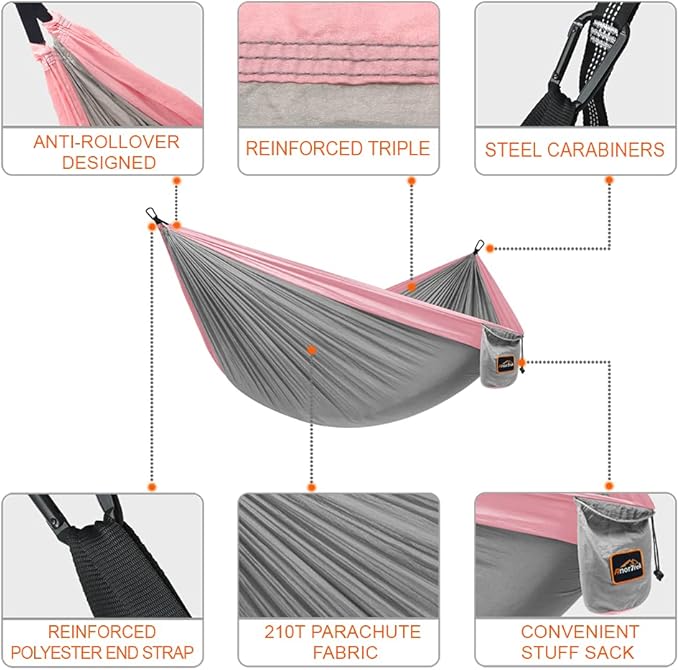 Camping Hammock, Super Lightweight Portable Parachute Hammock with Two Tree Straps Single or Double Nylon Travel Tree Hammocks for Camping Backpacking Hiking