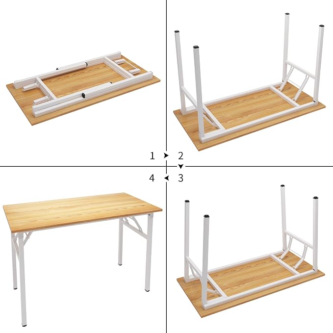 Need Office Computer Desk 47.2x23.6 in Sturdy Folding Laptop Table Teak | White Frame Writing Gaming Work Table/Foldable Home Office Desk/Sewing Table, No Assembly Required