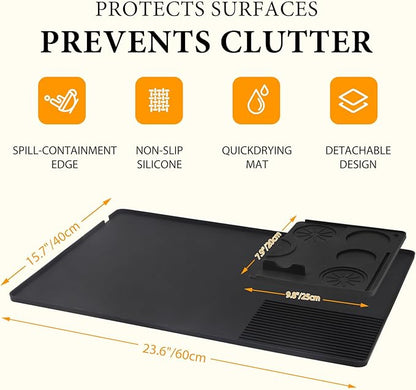 Coffee Mat, Coffee Maker Mat for Kitchen Counter with Tamping Mat, 40x60cm Silicone Coffee Bar Pad, Anti-Slip, Heat Resistant Pad for Espresso Machines, Dinner Plates, Ice Cream Machines