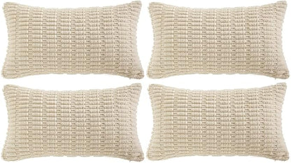 Fancy Homi 4 Packs Decorative Throw Pillow Covers for Living Room Couch Bed, Modern Farmhouse Boho Home Décor Accent Cushion Case, 24" x 14", Cream