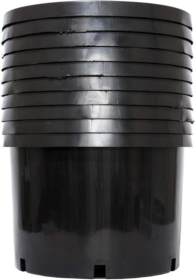 Pro Cal 10 Gallon Premium Nursery Plastic Planter Flower Herb Vegetable Garden Grow Pots with Drainage Holes for Outdoor and Indoor Use, Black, 5 Pack