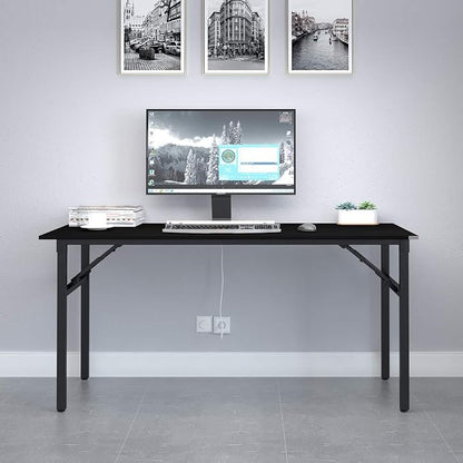 Need Home Office Desk - 62 Inches Large Computer Desk Sturdy Black Table Foldable Desk Gaming Computer Table No Assembly Required AC5CB 62inch | Black Frame Writing Gaming Work Table/Foldable Home Office Desk/Sewing Table, No Assembly Required