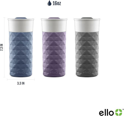 Ello Ogden Ceramic Travel Mug with Splash-Resistant Slider Lid and Protective Silicone Boot, Perfect for Coffee or Tea, BPA Free, Dishwasher Safe, Gray, 16 oz, 758-0438-040 | Splash-resistant ceramic travel mug with slider lid and protective silicone s...
