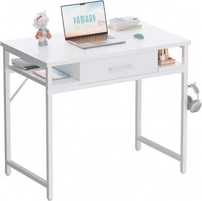 Pamray 32 Inch Small Computer Desk with Drawers for Bedroom Small Spaces | Compact, Sturdy, Easy Assembly, Mini, Suitable for Dorm and Apartment, Study and Writing