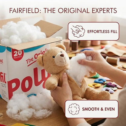 Fairfield The Original Poly-Fil, Premium Polyester Fiber Fill, Soft Pillow Stuffing, Stuffing for Stuffed Animals, Toys, Cloud Decorations, and More, Machine-Washable Poly-Fil Fiber Fill, 20 lbs. Box
