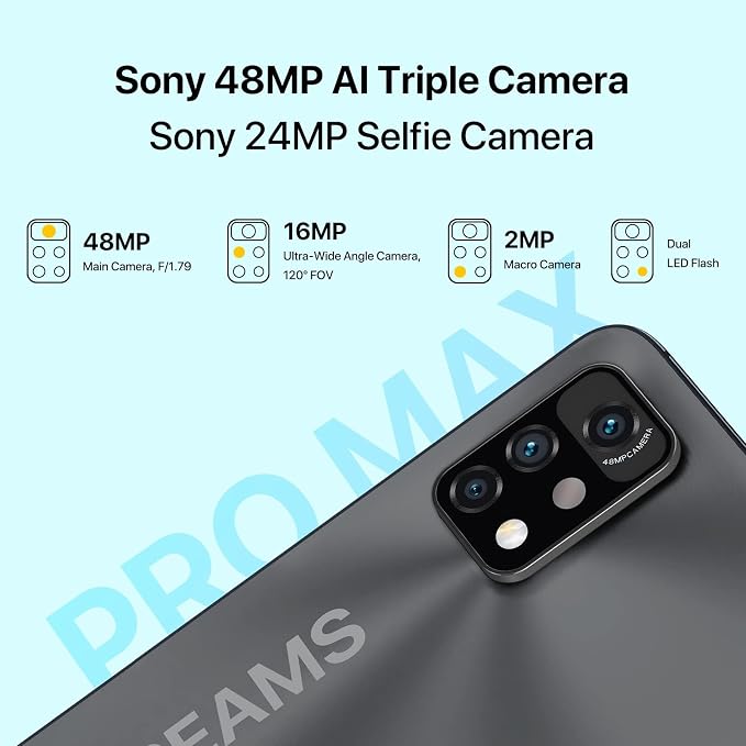 UMIDIGI A11 Pro Max Unlocked Cell Phone, Helio G80, 4GB+128GB Expandable 256GB, 6.8 Inch FHD Touch Screen, 5150mAh Battery Android Phone, 48MP+16MP, Dual SIM 4G Volte, Al Face Unlock