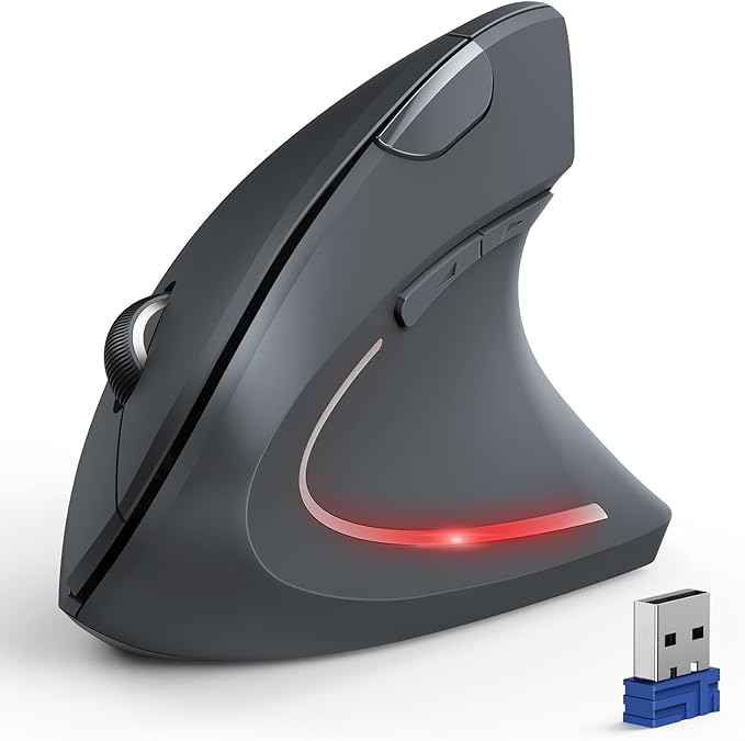 TECKNET Ergonomic Mouse, Wireless Bluetooth Vertical Mouse, 4800 DPI Optical Tracking, 6 Adjustable DPI, Quiet Clicks, 2.4GHz with USB A Receiver, 12 Months Battery, 6 Buttons, Wide Compatibility