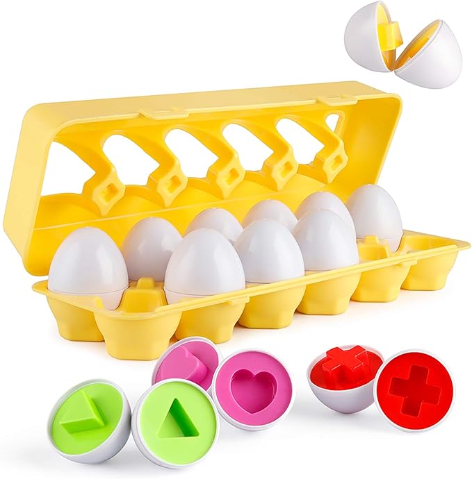 Coogam Matching Eggs 12 pcs Set Color & Shape Recoginition Sorter Puzzle for Toddlers Easter Travel Game Early Learning Educational Fine Motor Skill Montessori Gift for Year Old Kids
