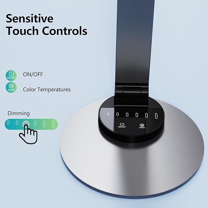 LED Desk Lamp for Home Office, Bright Desk Light Reading Table Lamps Eye-Care Touch Control with USB Charging Port, 3 Color Temperatures, 6 Brightness lighting for Desktop Study