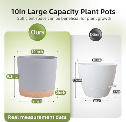 QCQHDU 10 inch Plant Pot, 2 Pack Planters for Indoor Plants with Drainage Holes & Saucer, Outdoor Flower Pots Home Garden Modern Decor